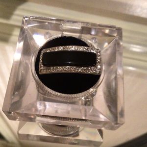 NWT Silver ring with bling around black stone